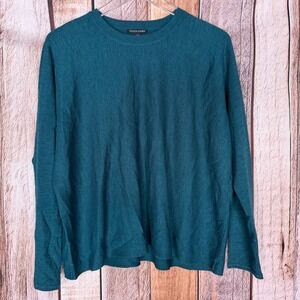Eileen Fisher Sweater Crew Merino Wool Minimalist Capsule Timeless Teal Medium